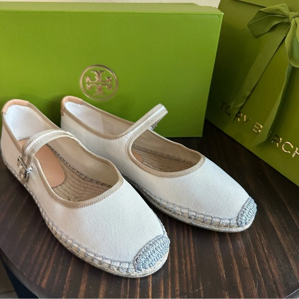 Tory Burch Cream Espadrille Mary flats